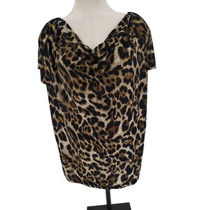 Isabella Rodriguez Woman Sheer Animal Print Pullover Top Size 1X Cowl Neck Flowy